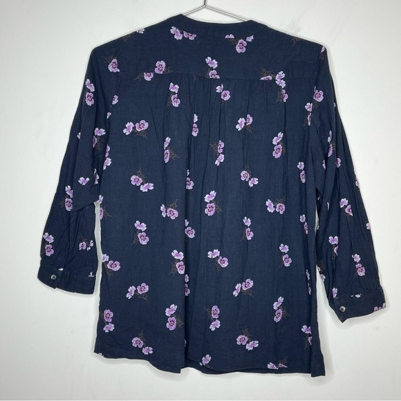 MADEWELL Pintuck Popover Shirt in Pansy Bouquet Floral Peasant Blouse 3/4 Sleeve - Picture 2 of 9